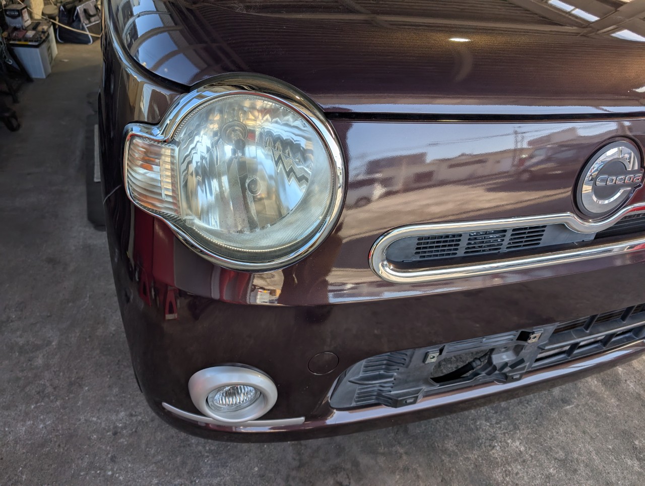 ミラココア　ヘッドライトクリア塗装